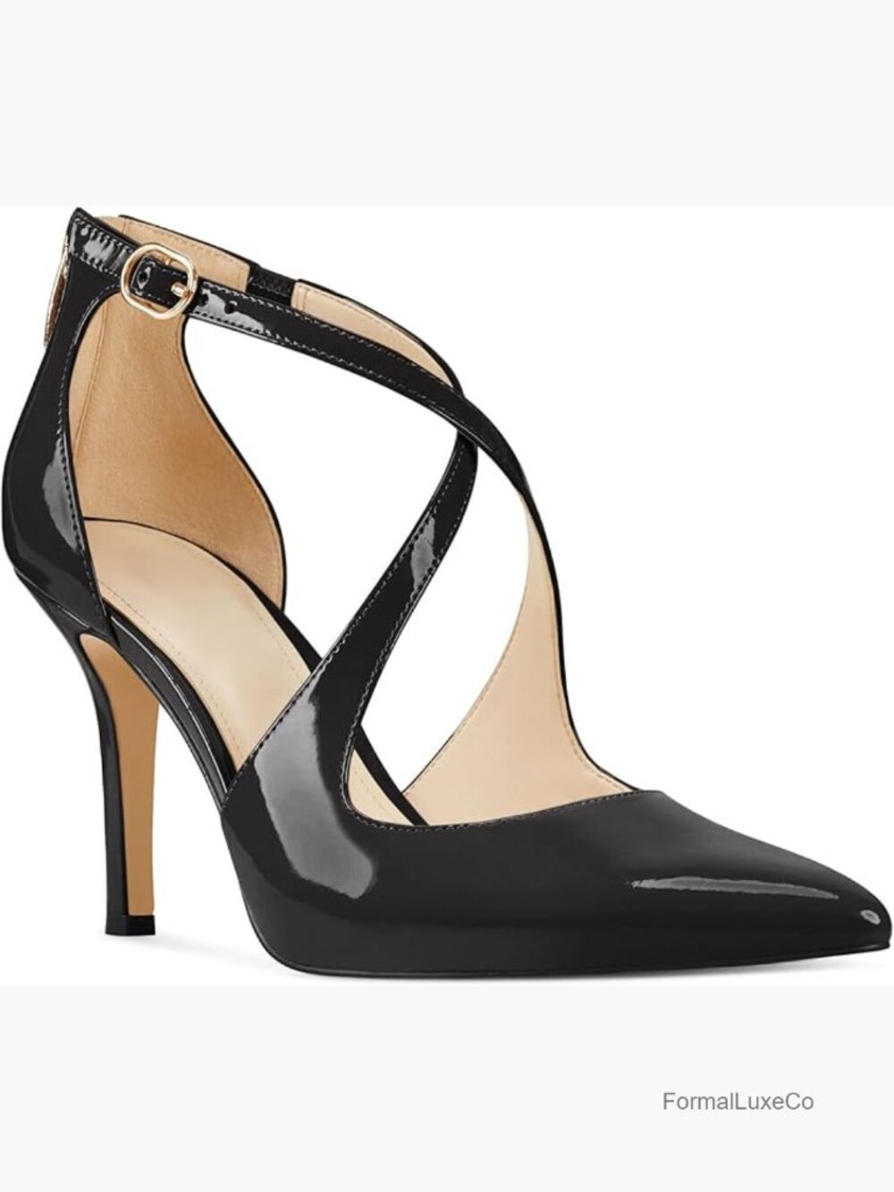 Pointed Toe Pumps with Crossed Strap Stiletto Heels Zipper Closure